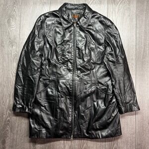 Danier Y2k Black Genuine Leather Jacket Womens Large Full Zip Collared Car Coat